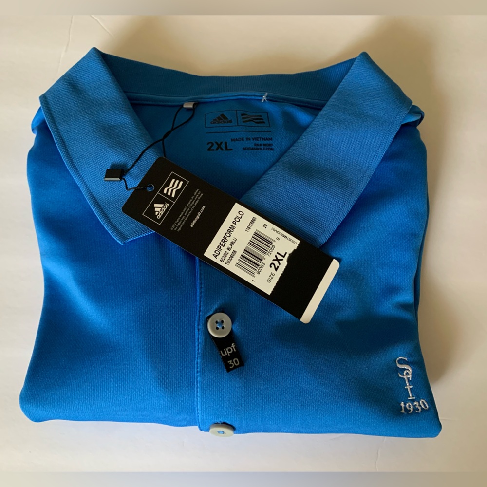 ADIDAS ADIPERFORM 2XL MENS GOLF Polo Shirt Extra Extra Large BLUE “SF 1930” NWT